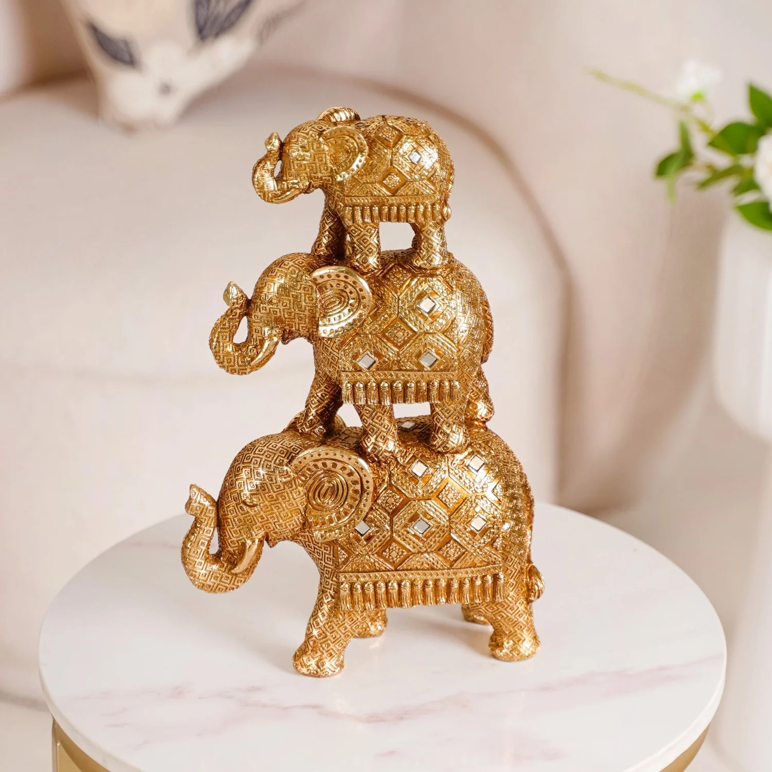 Indian Decorated Elephant Family With Mirrorwork Gold - Image 9