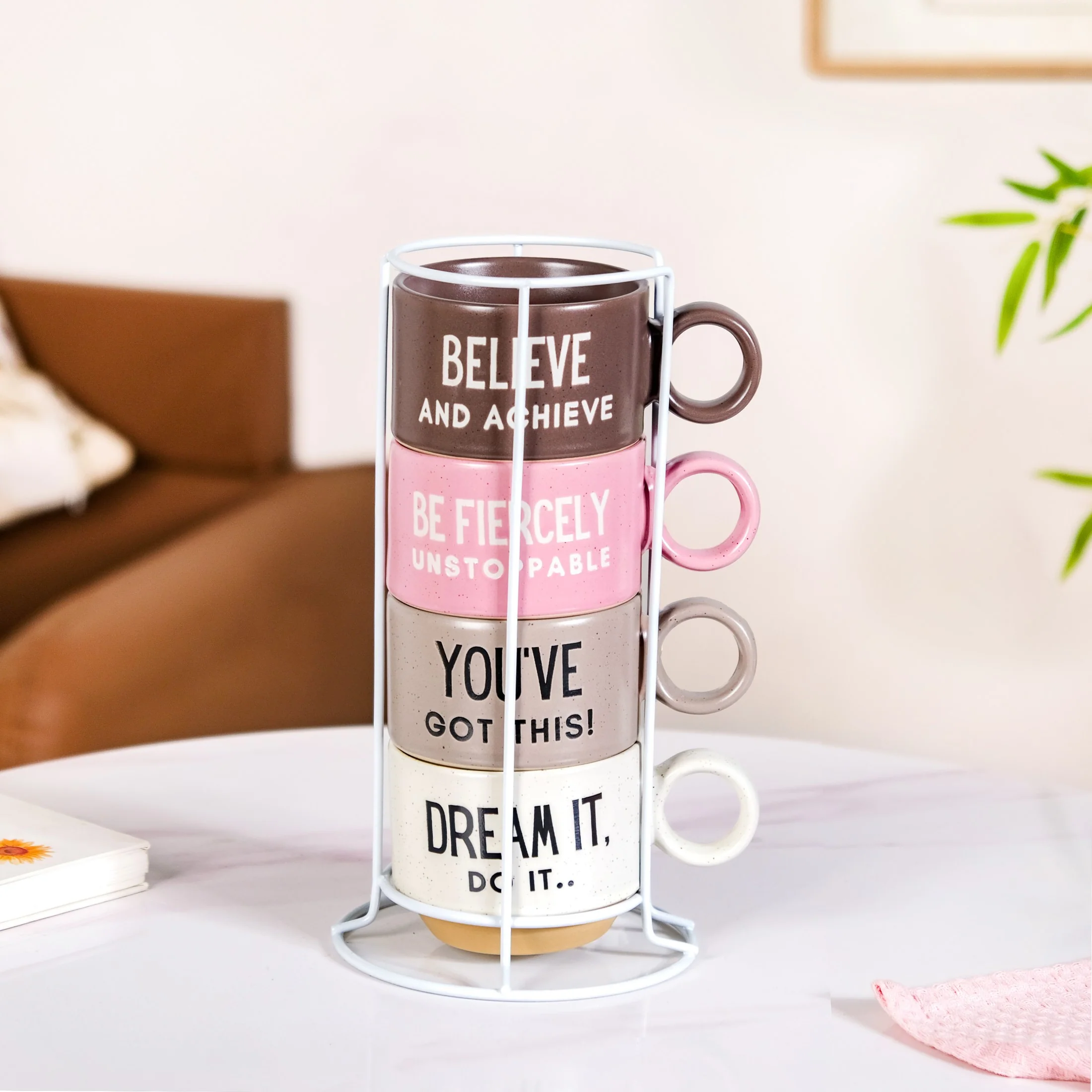 Inspirational Quotes Stackable Tea Cup Set Of 4 215ml - Image 4