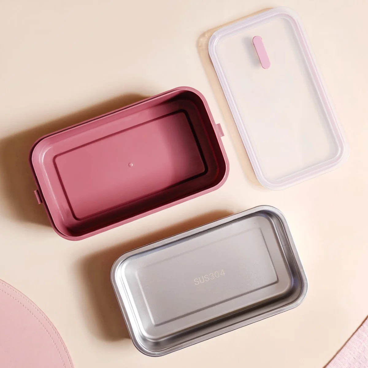 Insulated Bento Lunch Box Double Decker Pink 1400ml - Image 10