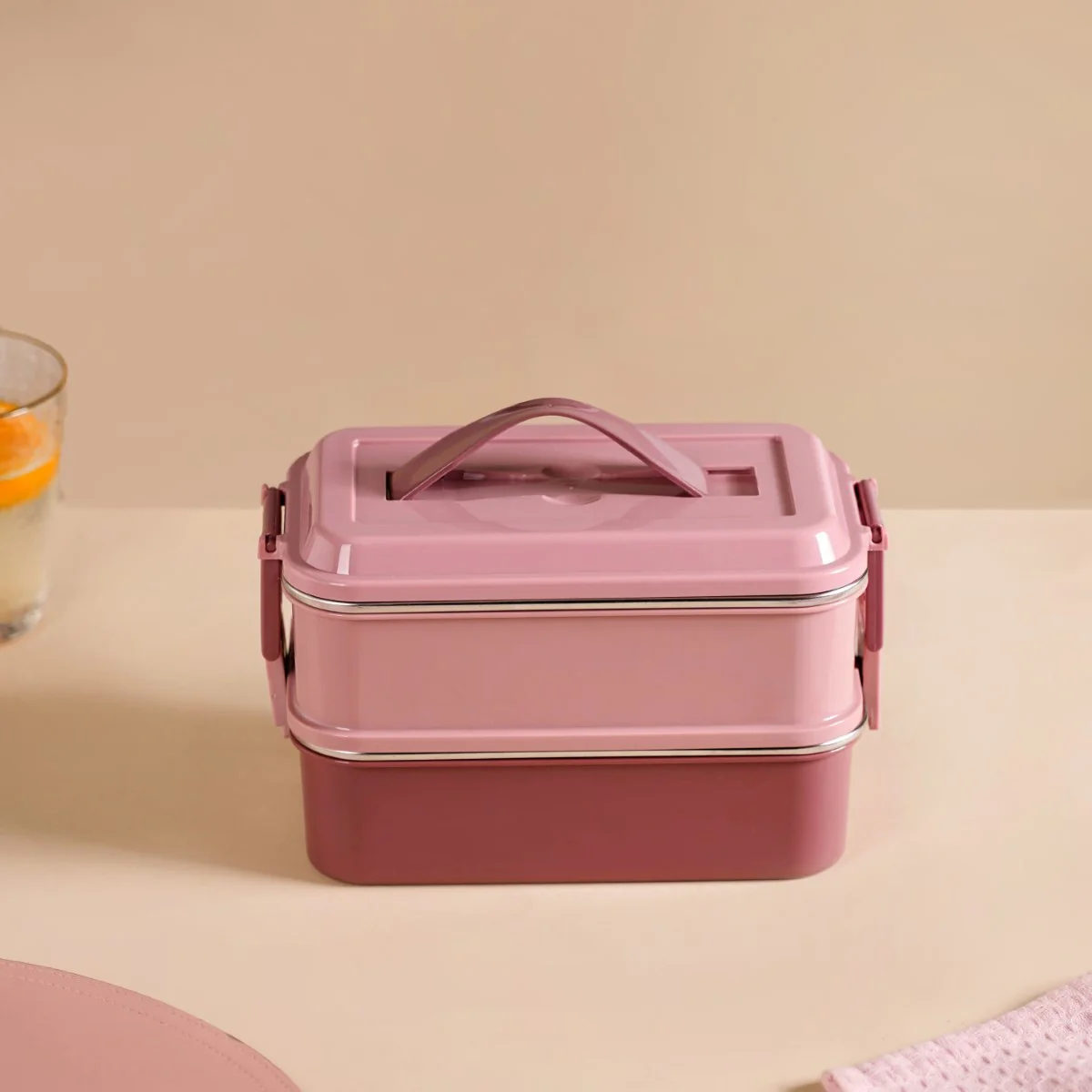 Insulated Bento Lunch Box Double Decker Pink 1400ml - Image 14
