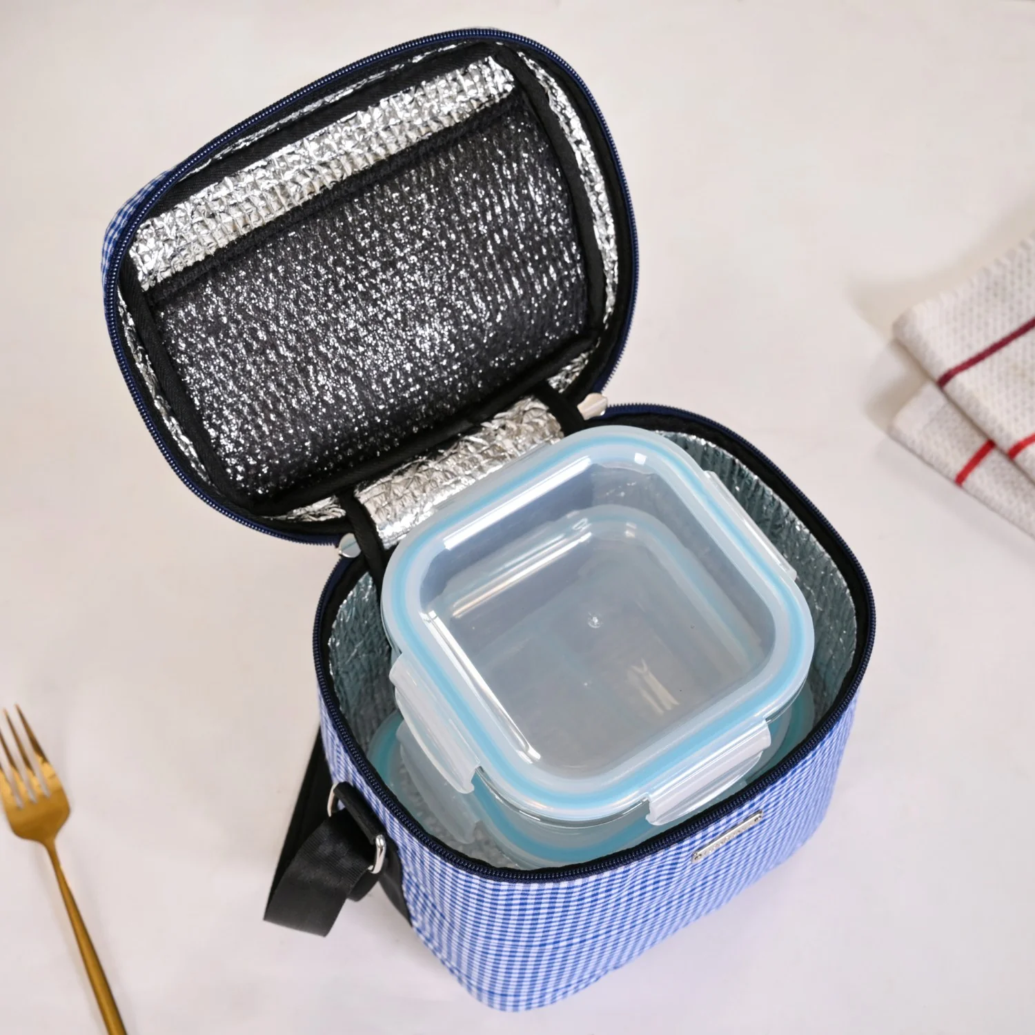 Insulated Lunch Bag And Glass Lunch Box Blue - Image 9