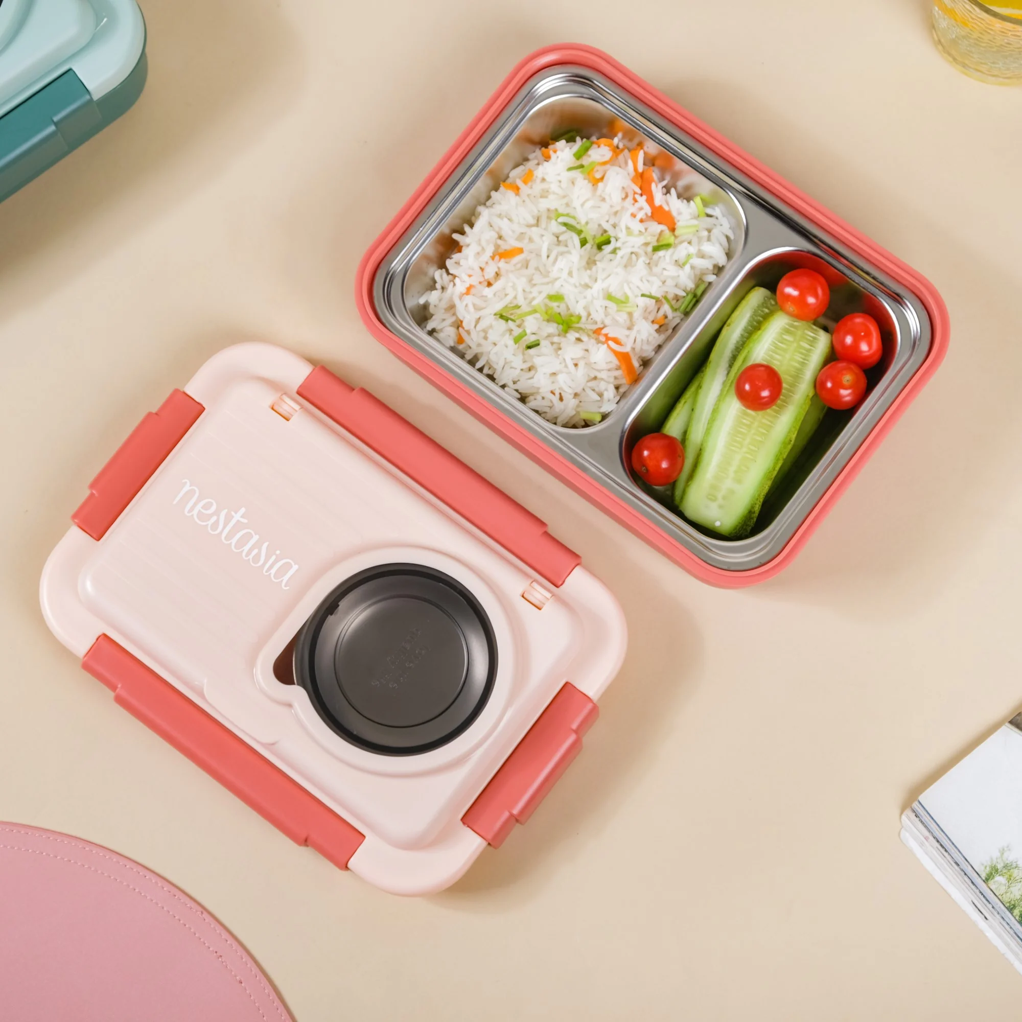Insulated Lunch Box With 2 Compartments Pink 800ml - Image 5