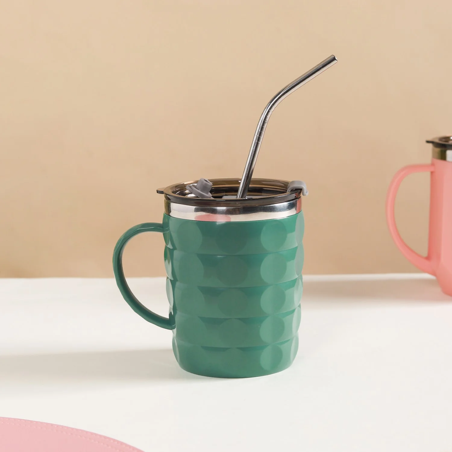 Portable Coffee Mug With Lid Green 400ml - Image 15