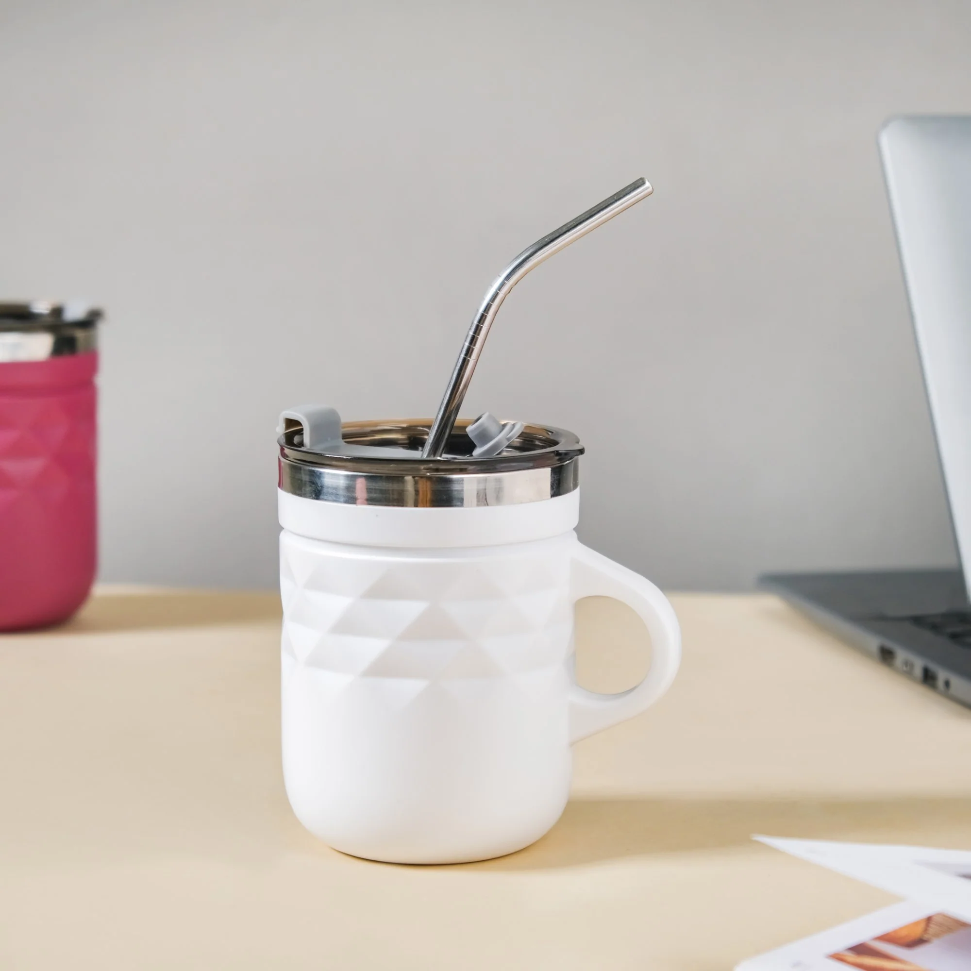 Stainless Steel Travel Mug White 400ml - Image 12