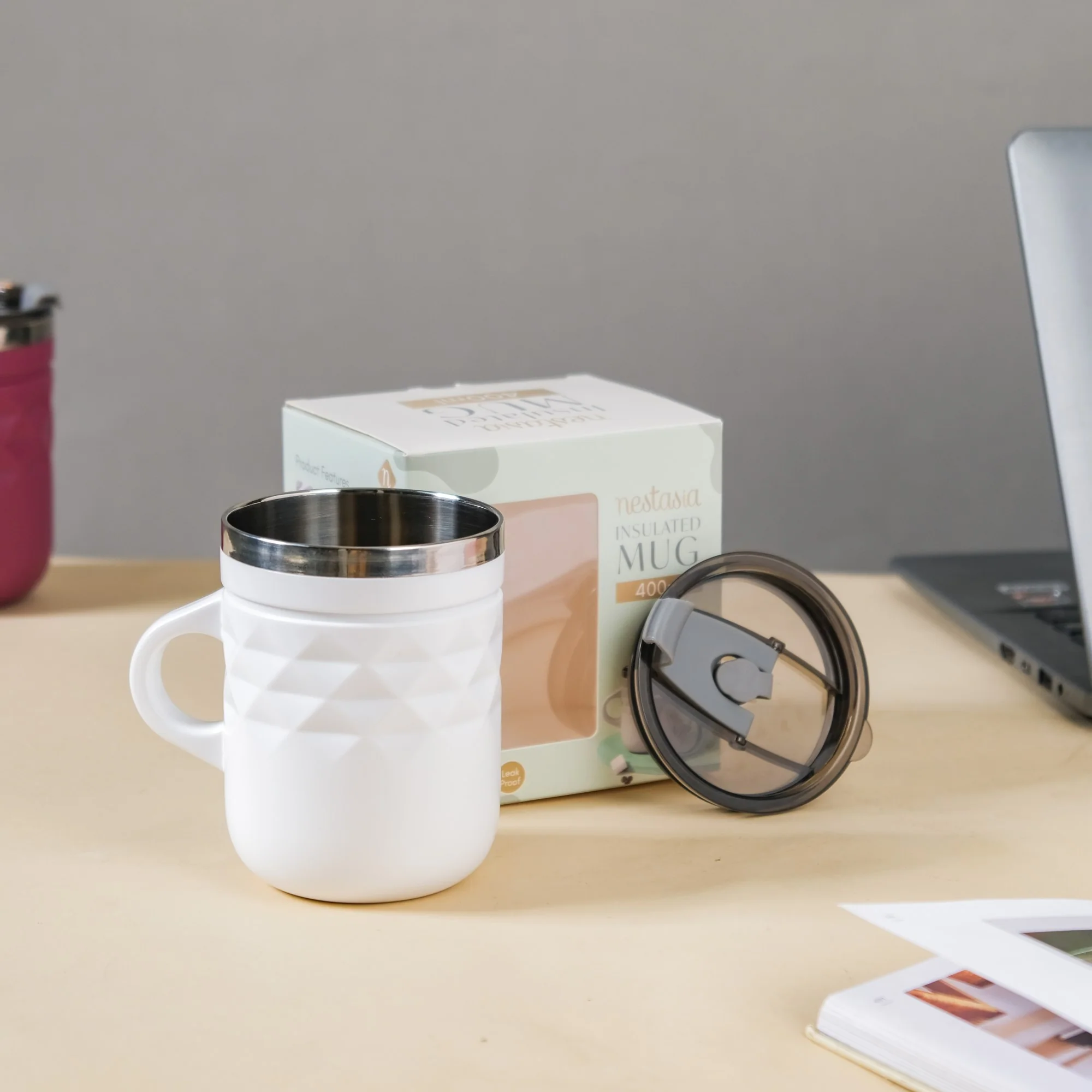 Stainless Steel Travel Mug White 400ml - Image 13