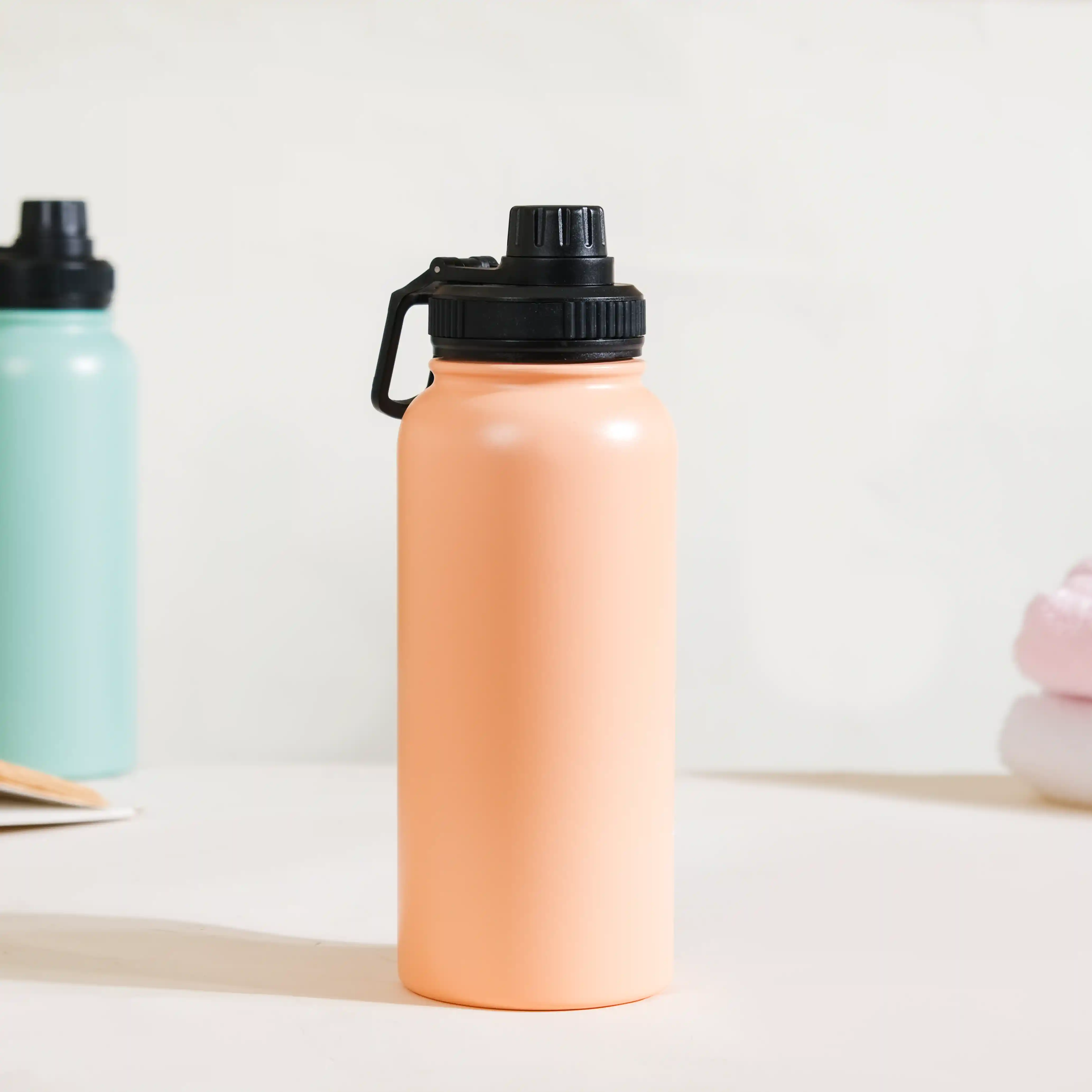 Insulated Thermos Stainless Steel Water Bottle Peach 1L - Image 11