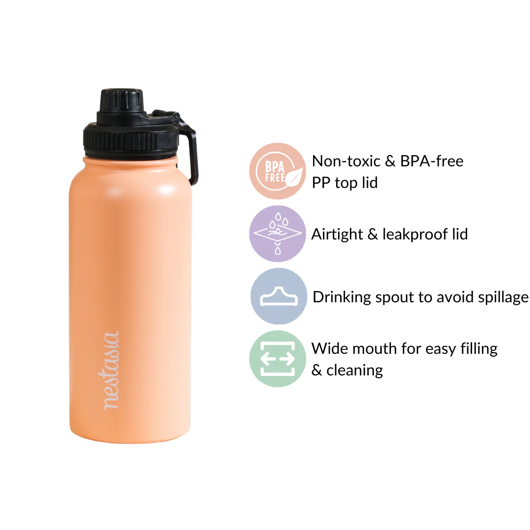 Insulated Thermos Stainless Steel Water Bottle Peach 1L - Image 8
