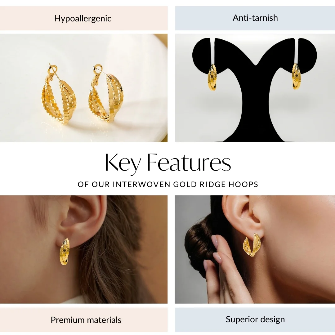 Interwoven Gold Ridge Hoops - Image 4
