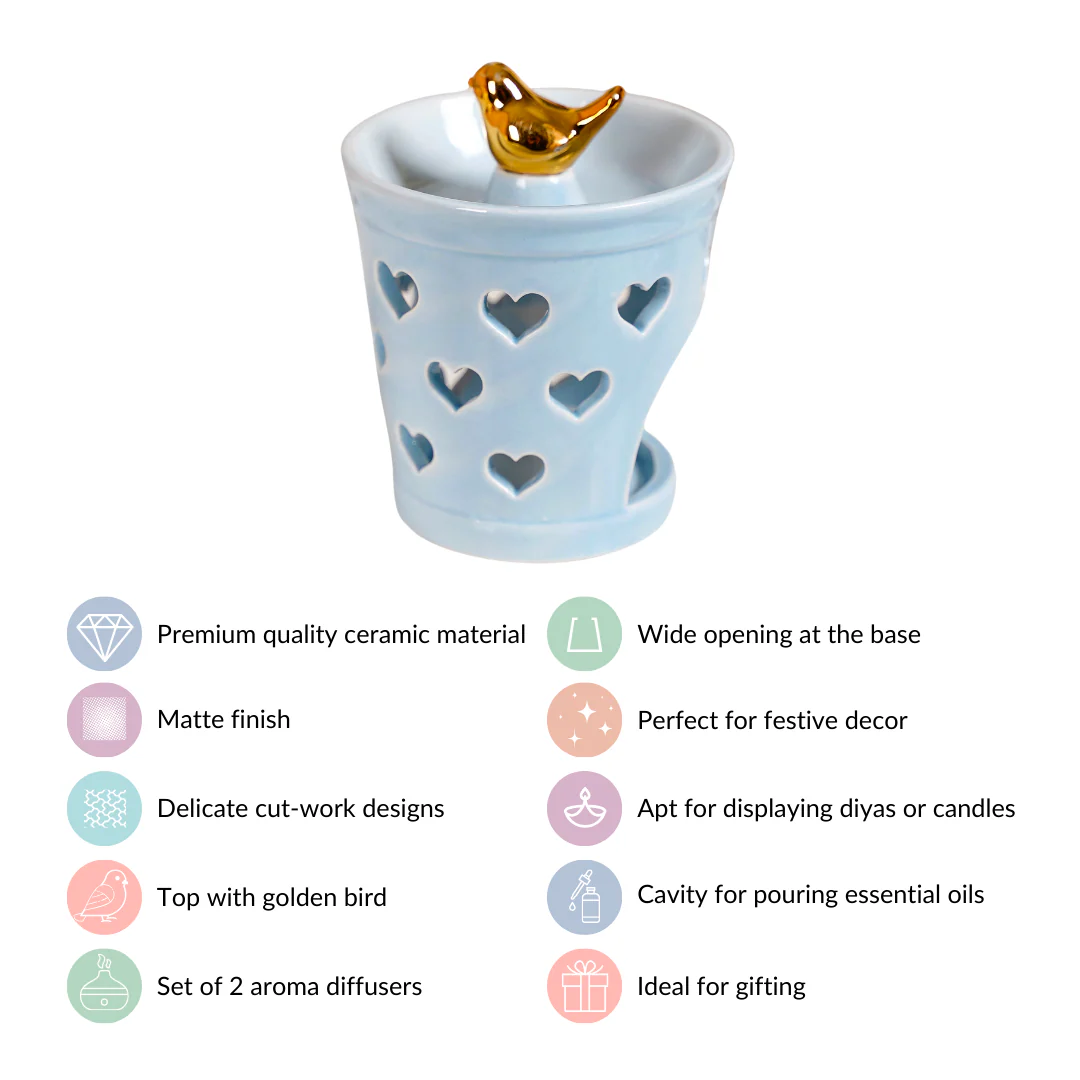 Intricate Heart Design Air Diffuser Set Of 2 Blue - Image 6