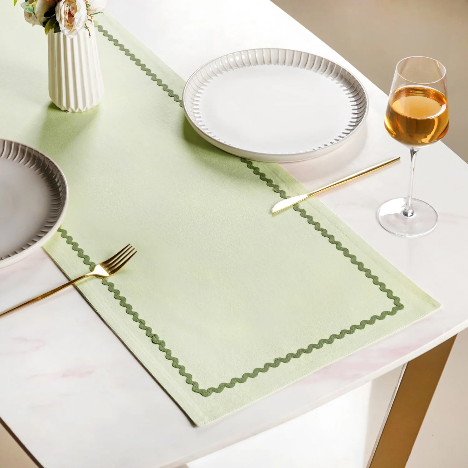 Isabelle 6 Seater Table Runner Green 183x36cm - Image 7