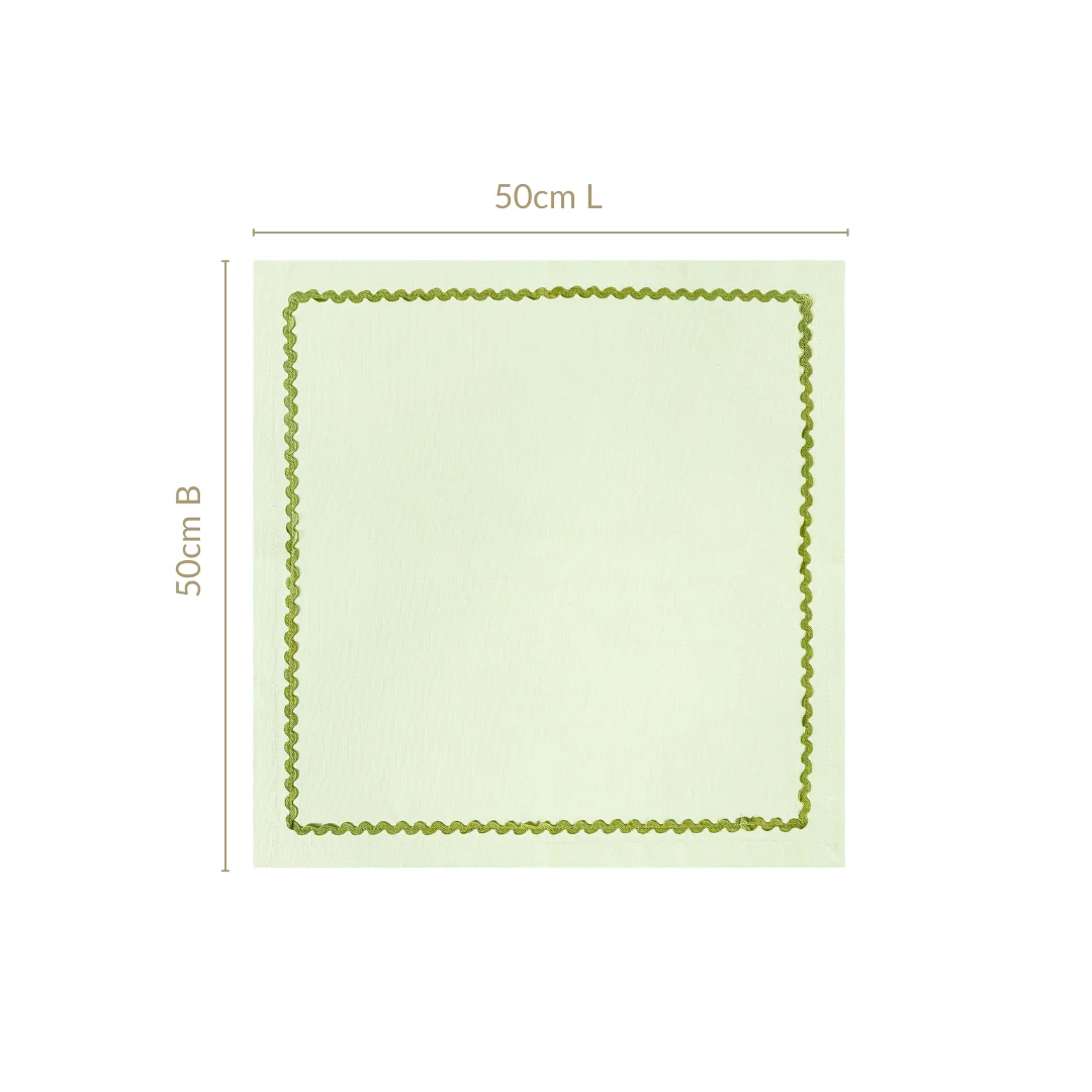 Isabelle Set Of 6 Green Cotton Napkins With Rick Rack - Image 3