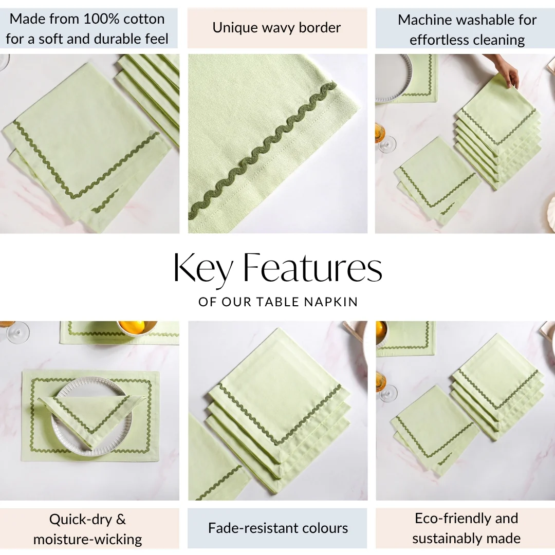 Isabelle Set Of 6 Green Cotton Napkins With Rick Rack - Image 4