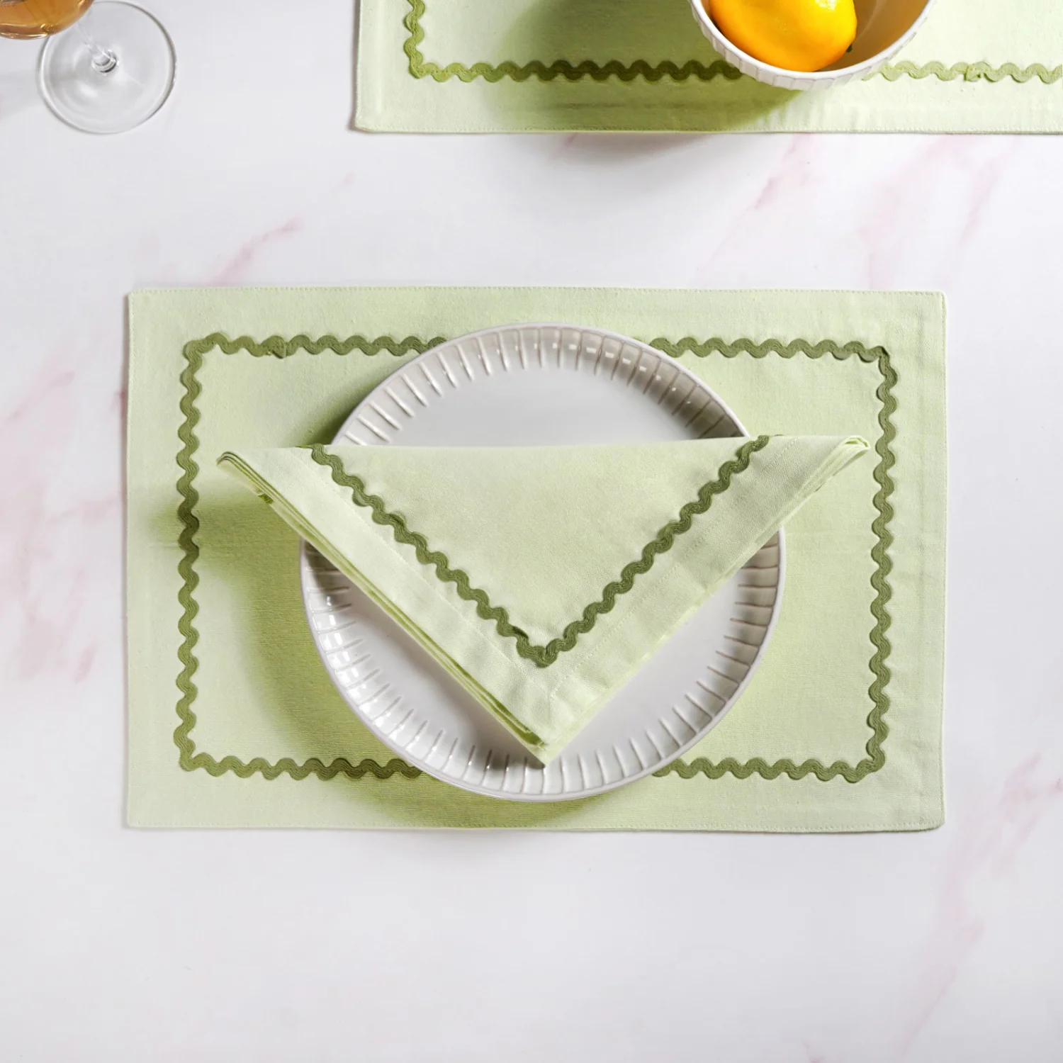 Isabelle Set Of 6 Green Cotton Napkins With Rick Rack - Image 6