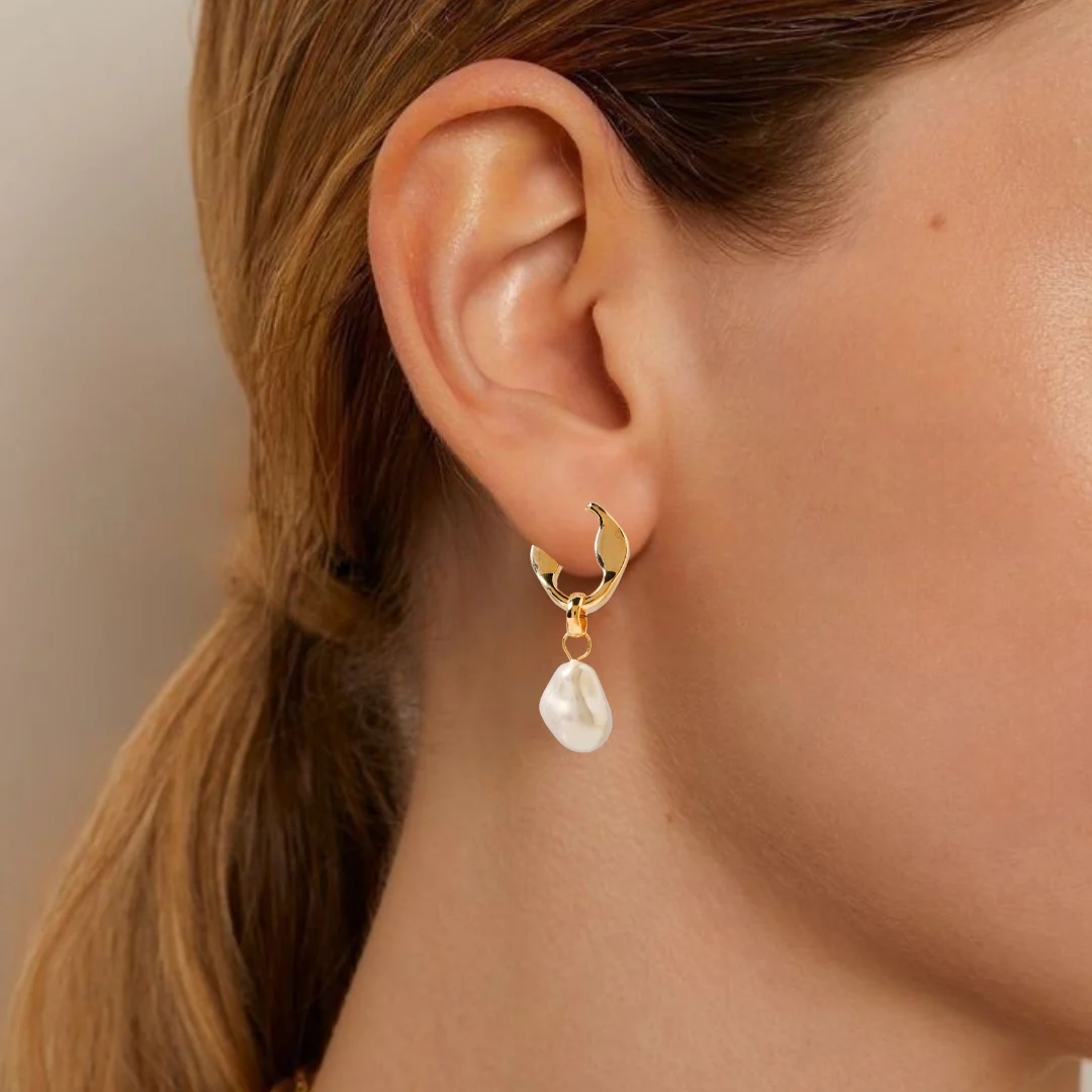 Ivory Gold Dangling Earrings - Image 2