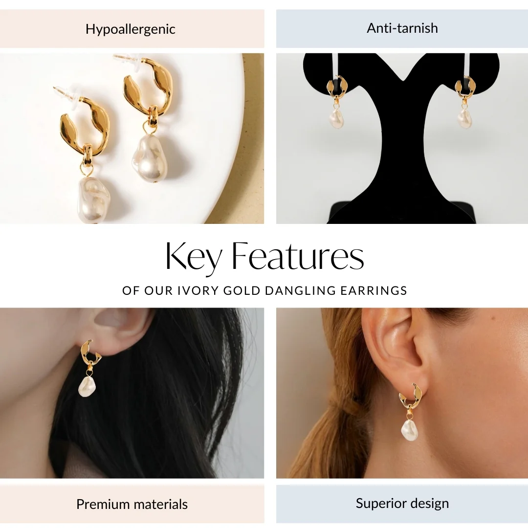 Ivory Gold Dangling Earrings - Image 4
