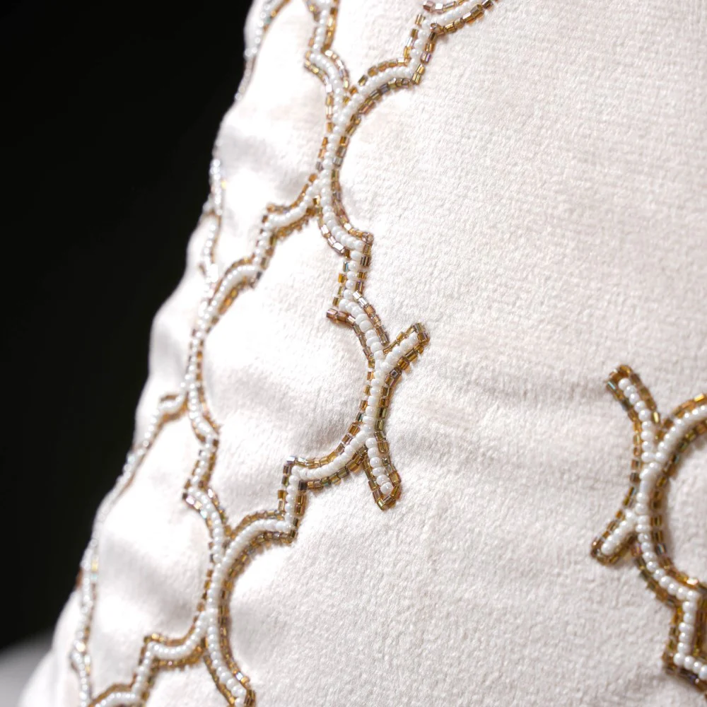 Jaal Karigari Traditional Velvet Cushion Cover Beige 16 x 16 Inch - Image 12