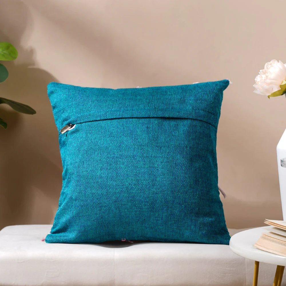 Jade Threadwork Beaded Jute Cushion Cover Green 16 x 16 Inch - Image 9