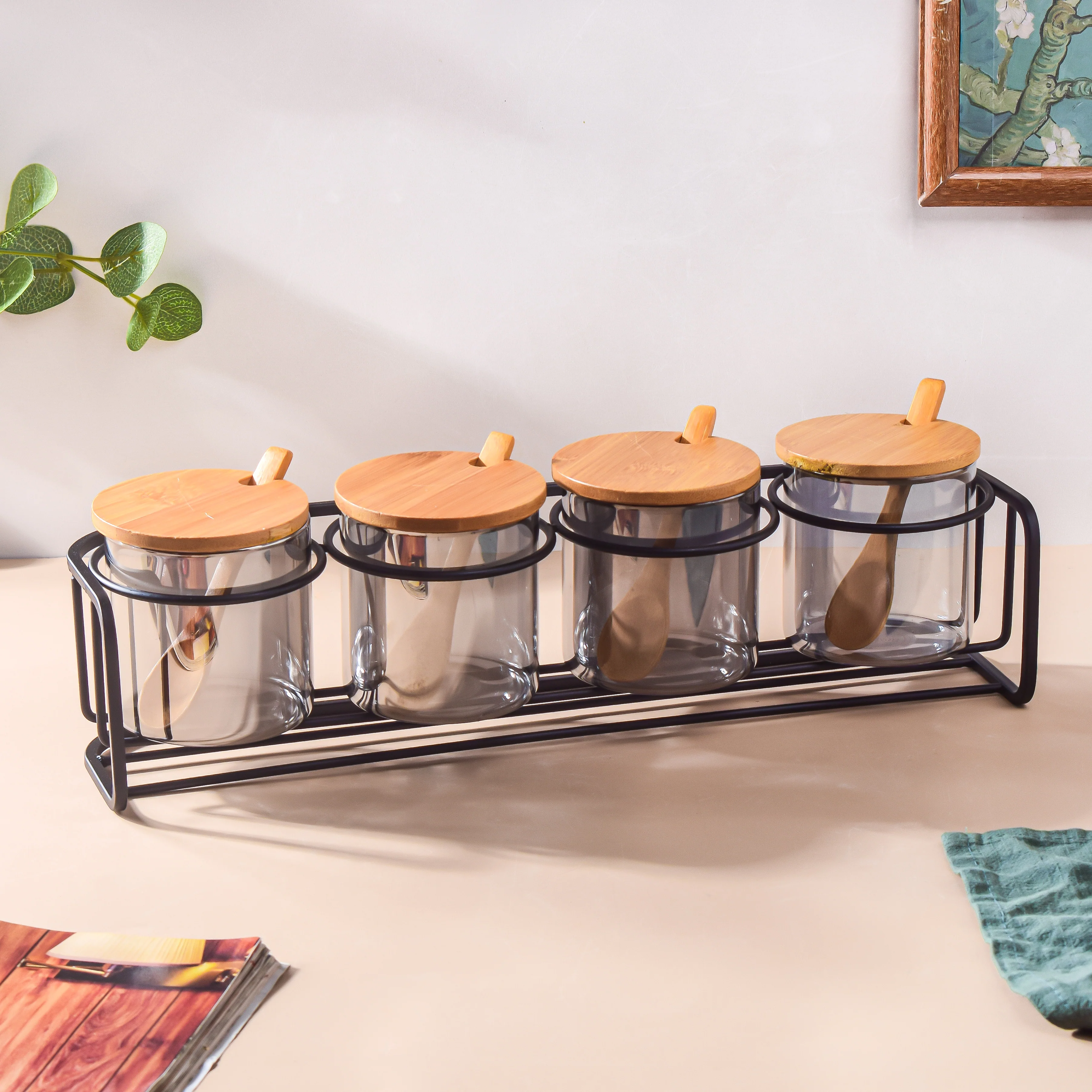 Jars With Lid And Spoon Set Of 9 Ash Grey 300ml - Image 3