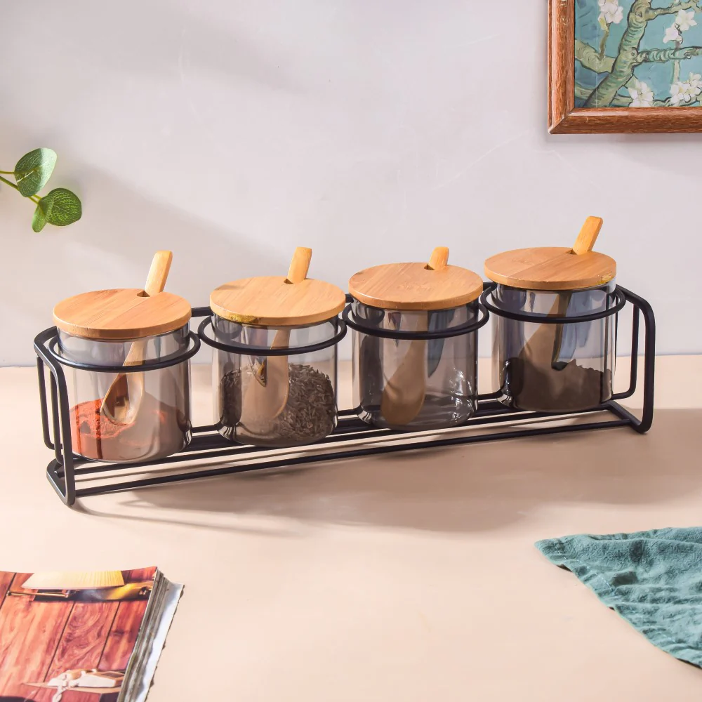 Jars With Lid And Spoon Set Of 9 Ash Grey 300ml - Image 6