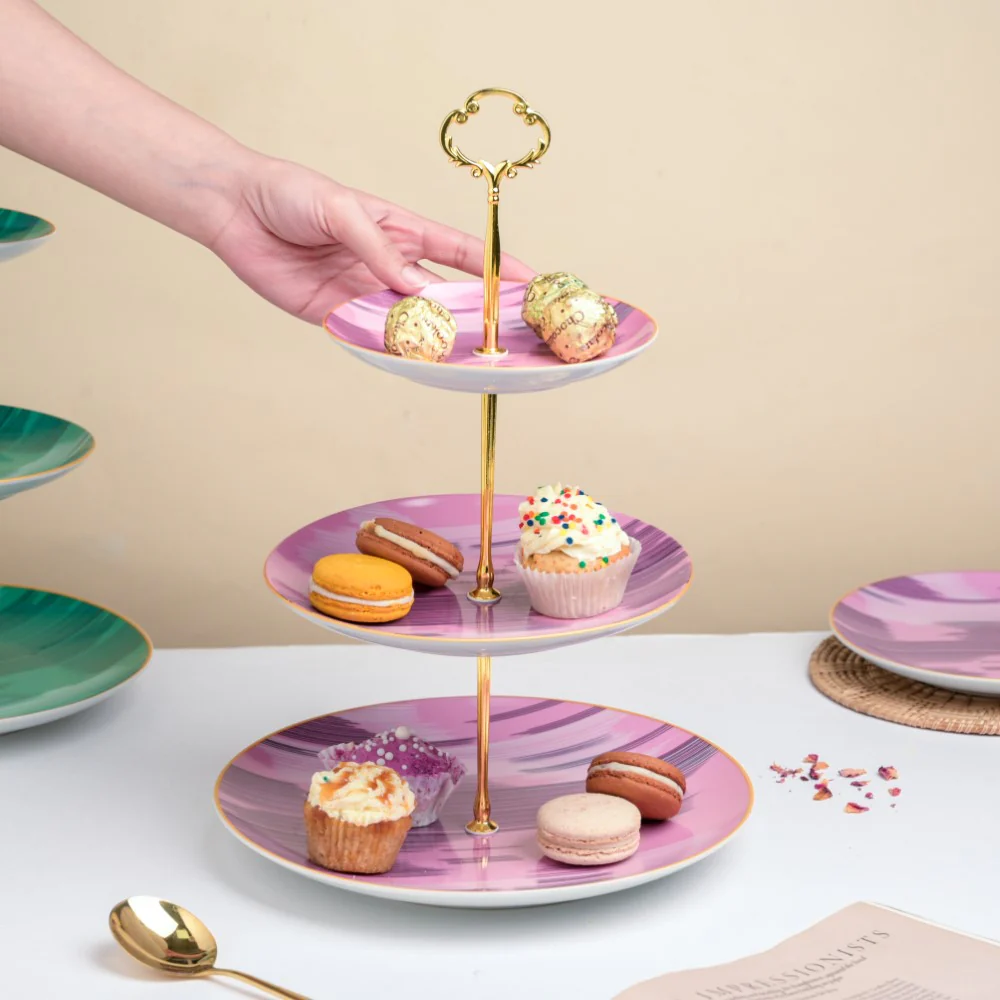 Jazz Ceramic 3 Tier Cake Stand Pink - Image 2