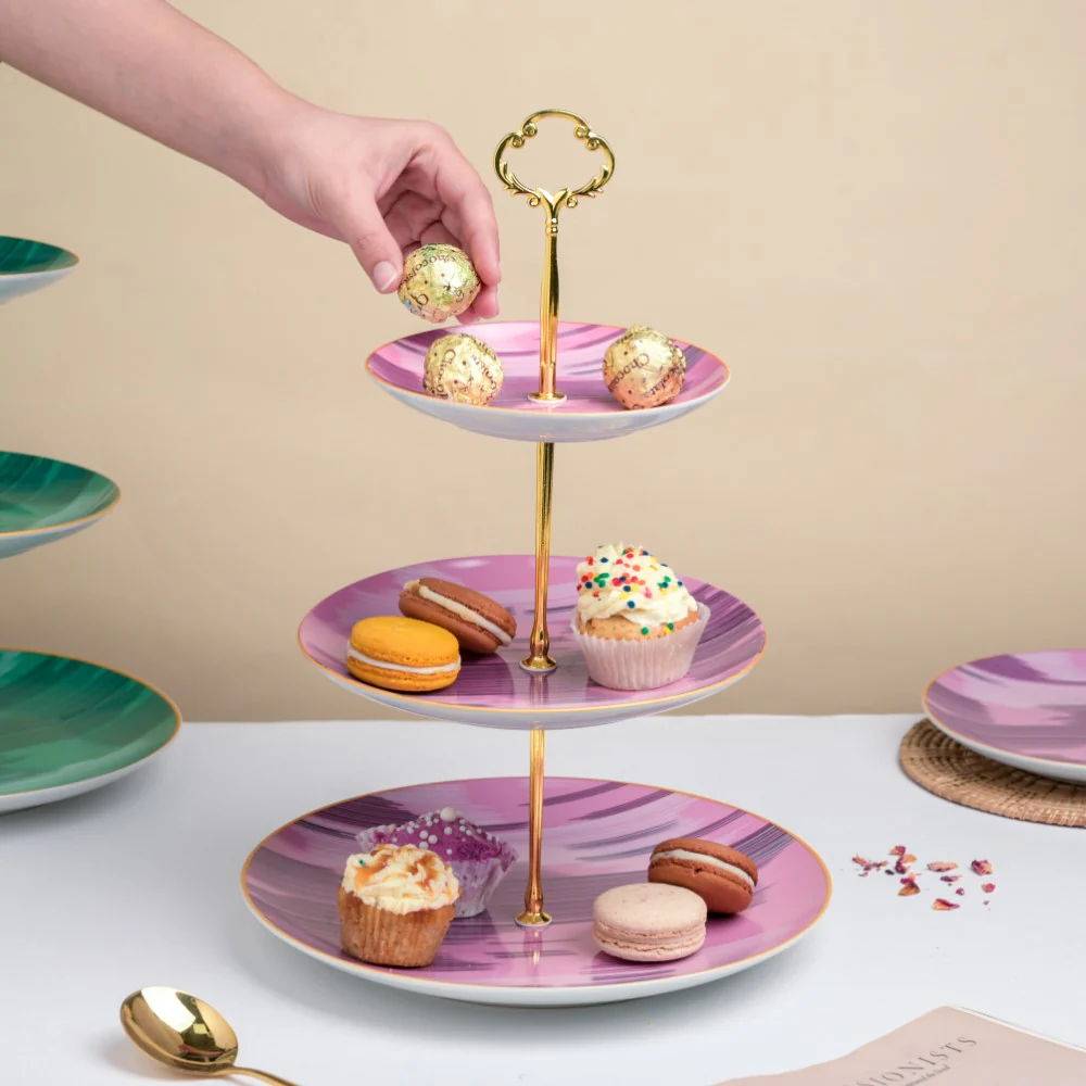 Jazz Ceramic 3 Tier Cake Stand Pink - Image 6