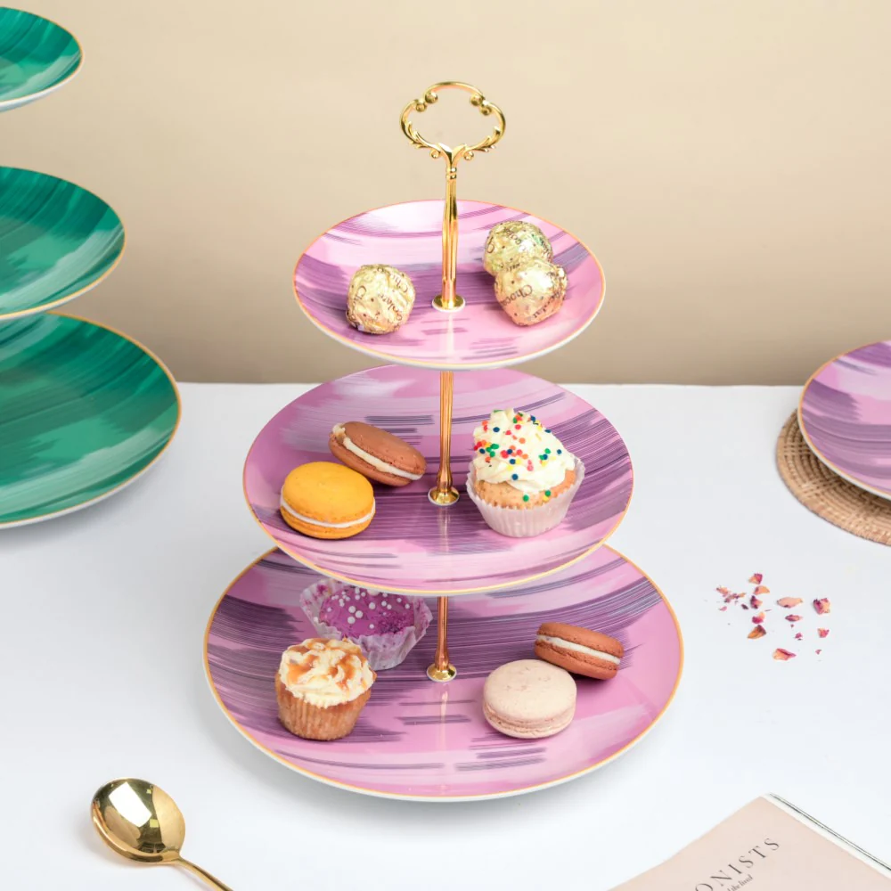 Jazz Ceramic 3 Tier Cake Stand Pink - Image 8