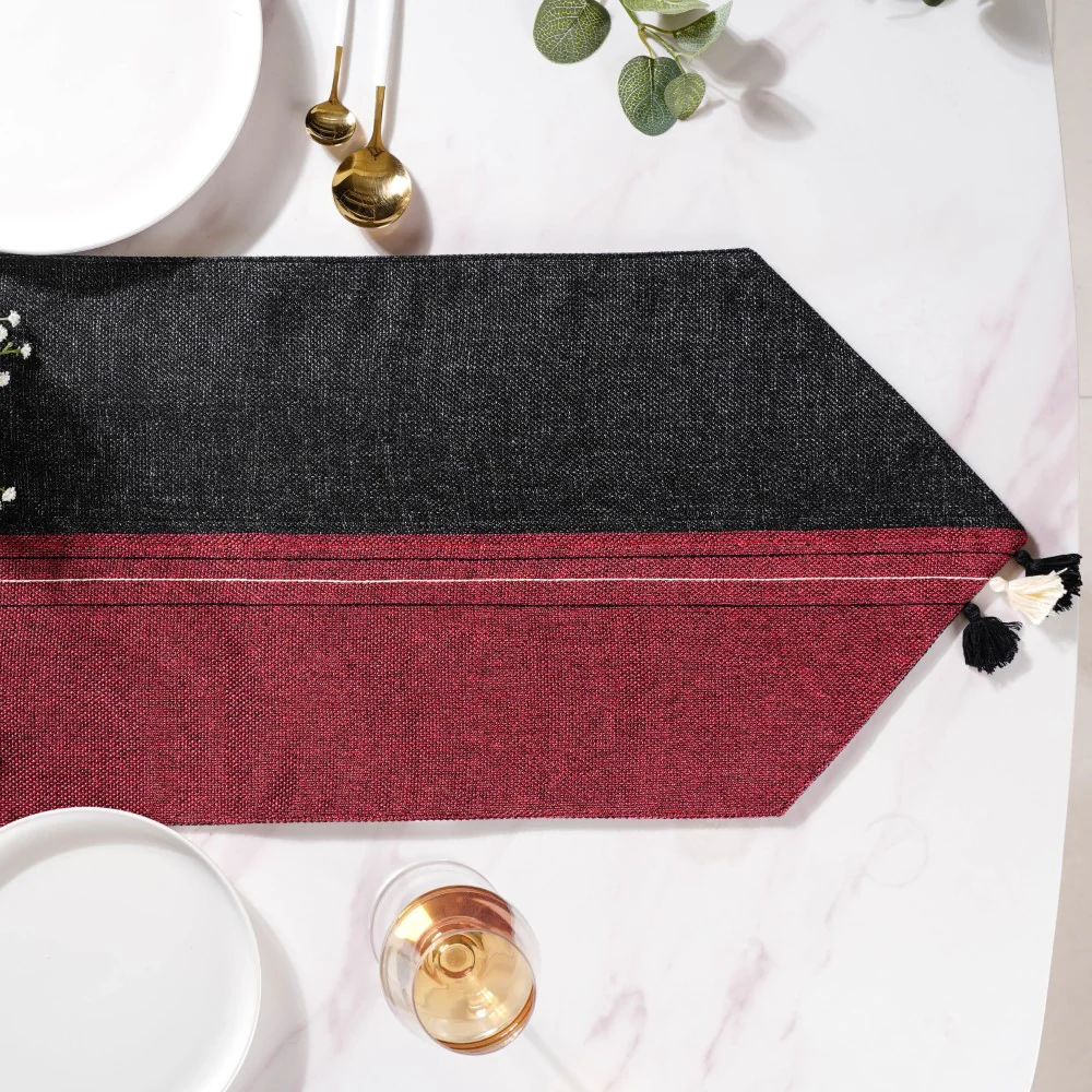 Jute Dining Table Runner Black Maroon 72 Inch - Image 2