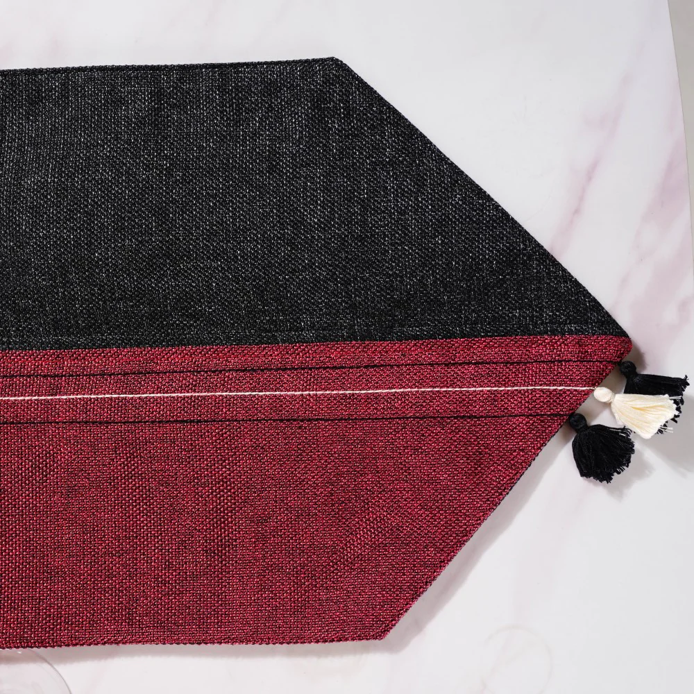 Jute Dining Table Runner Black Maroon 72 Inch - Image 7