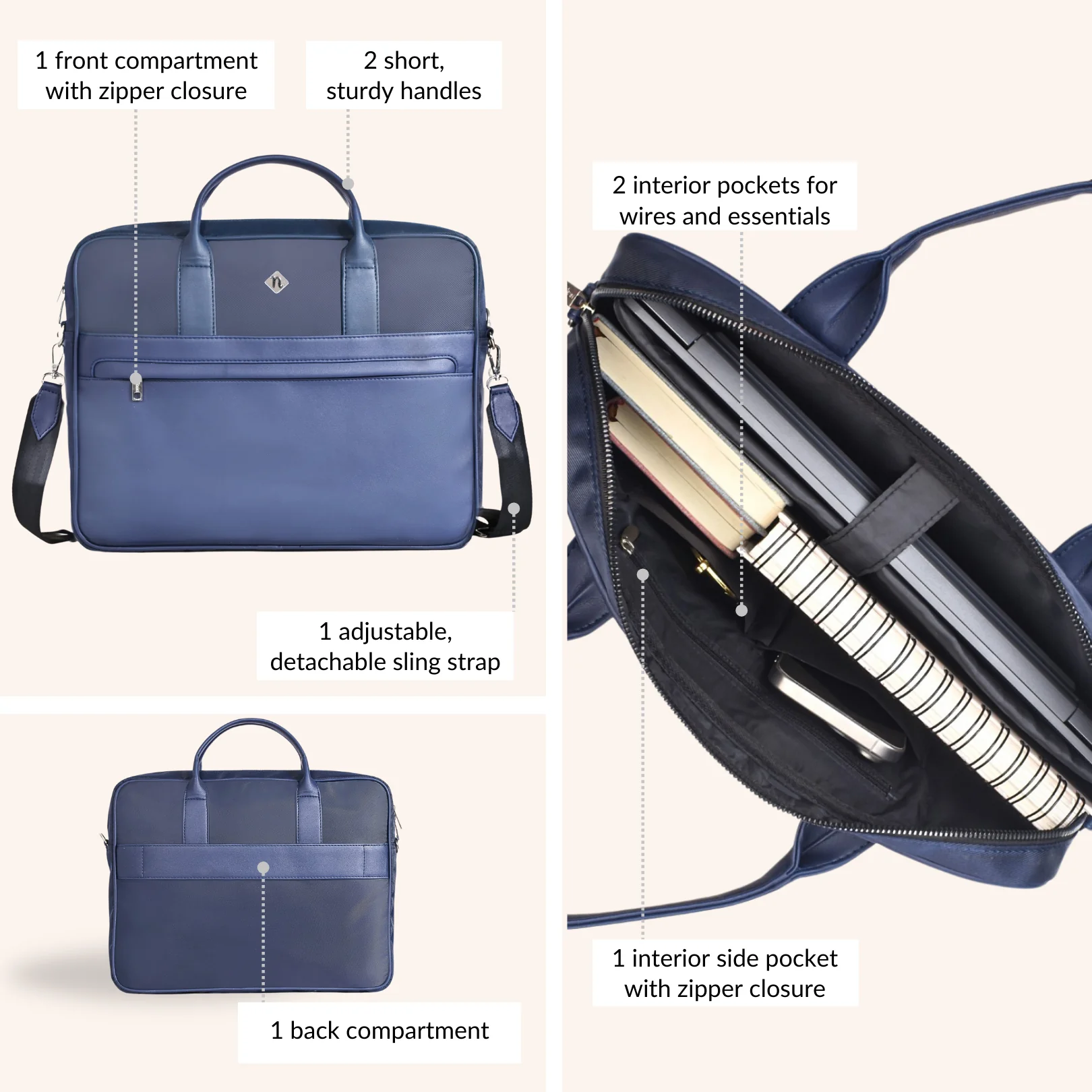 Kaizen Laptop Bag Navy 15 Inch - Image 5