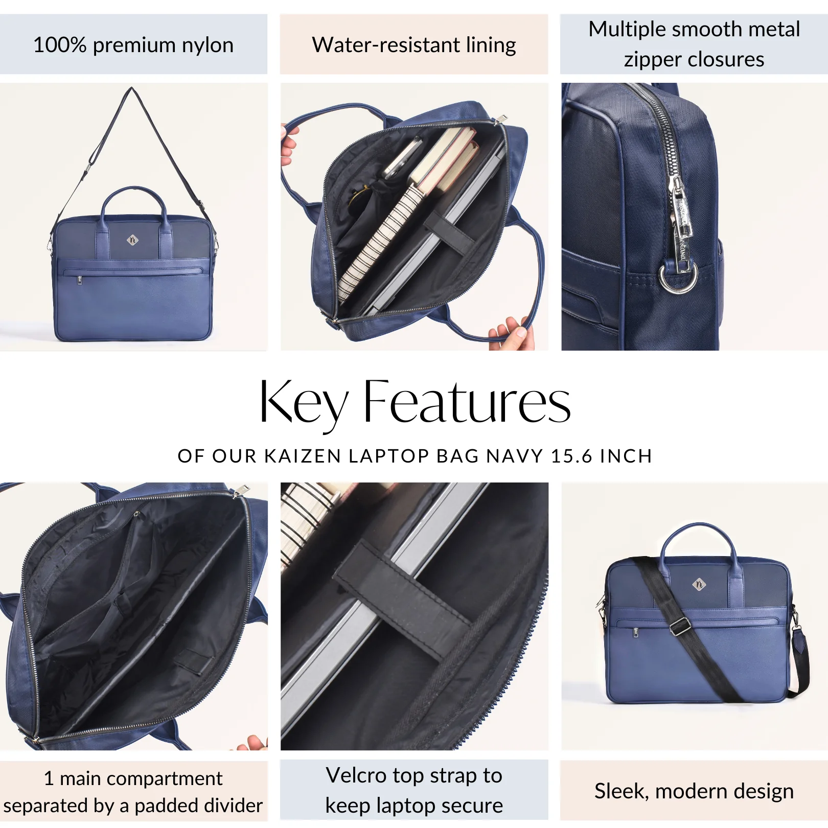 Kaizen Laptop Bag Navy 15 Inch - Image 6