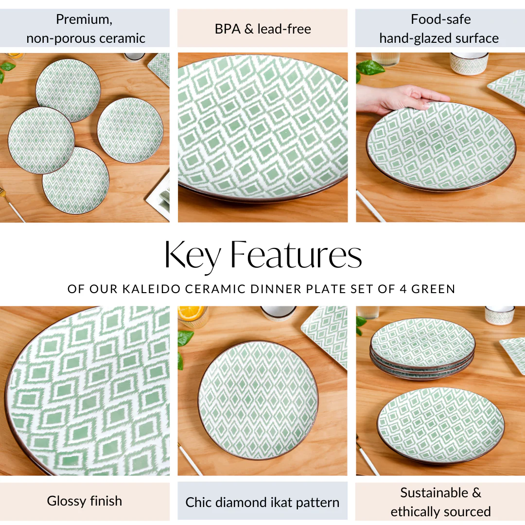 Kaleido Ceramic Dinner Plate Set Of 4 Green 11 Inch - Image 5