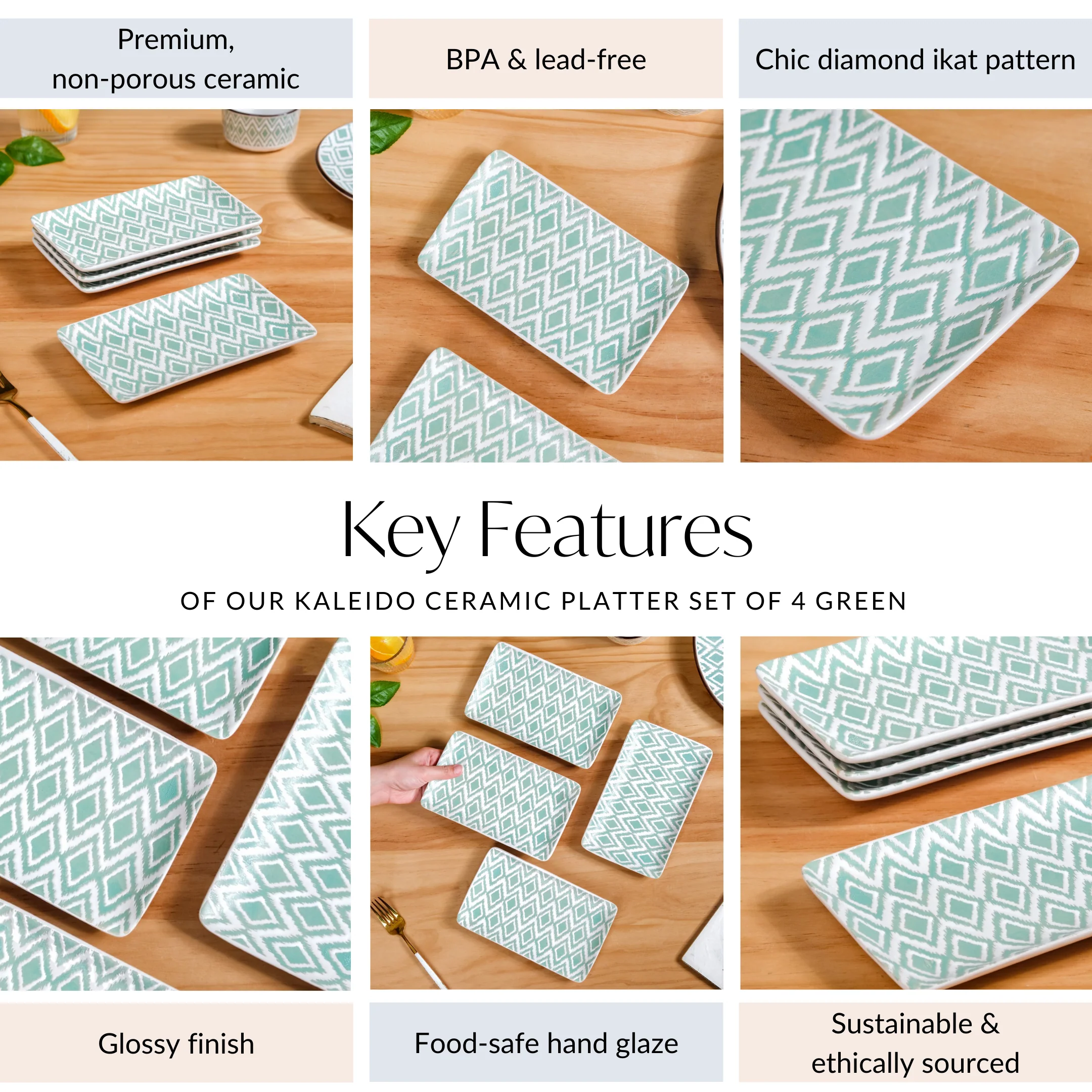 Kaleido Ceramic Platter Set Of 4 Green 7 Inch - Image 5