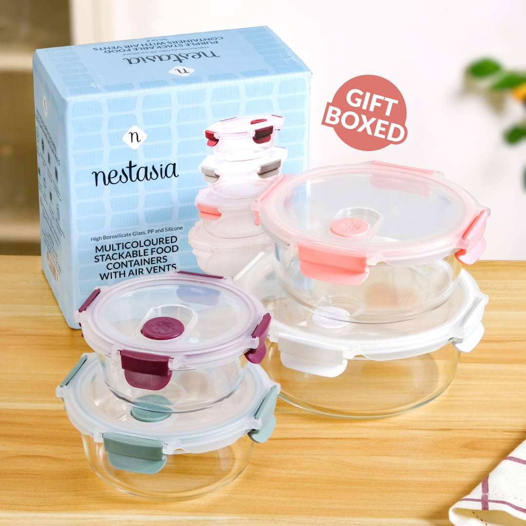 Kaleido Round Stackable Food Containers With Air Vents Set Of 4 390ml 630ml 960ml 1400ml - Image 8