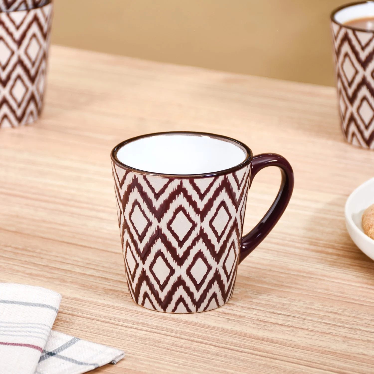 Kaleido Ceramic Tea Cup Set Of 6 Brown 250ml - Image 6