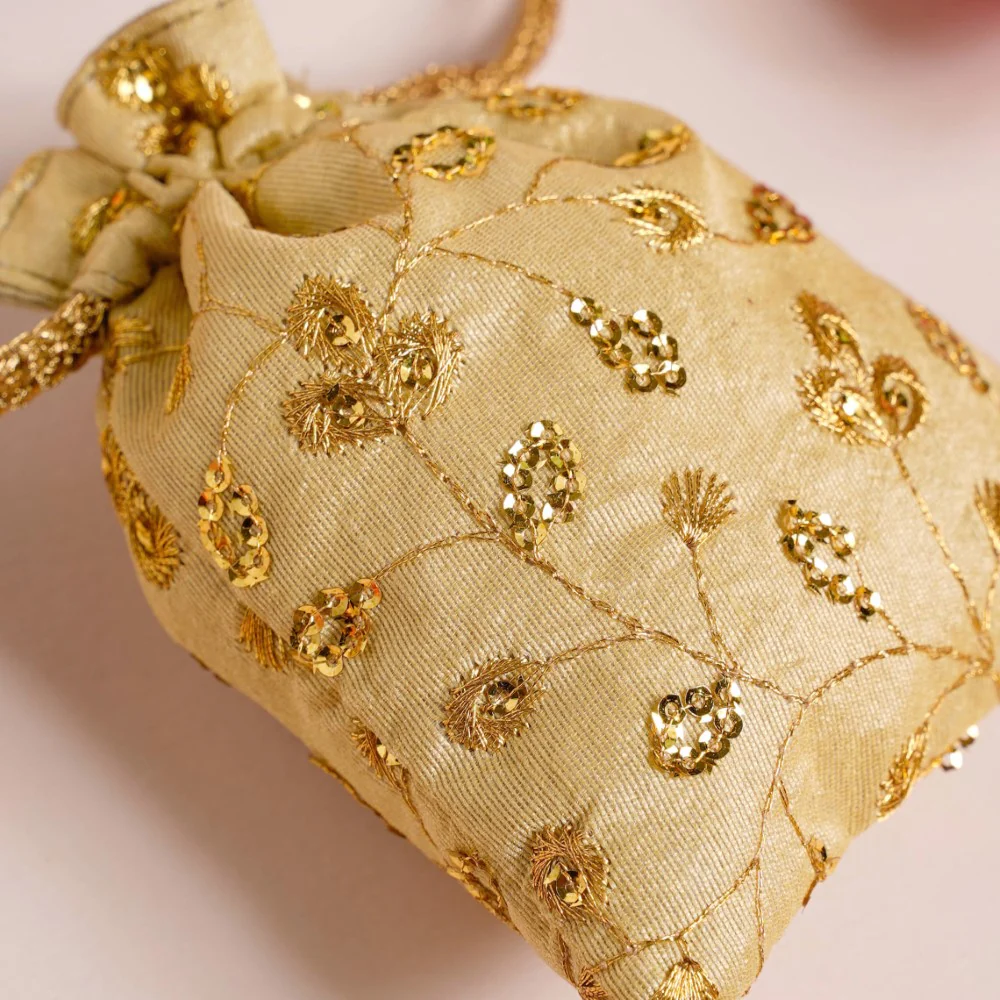 Kimaya Zari Floral Embroidered Shagun Potli Bag Set Of 2 - Image 4