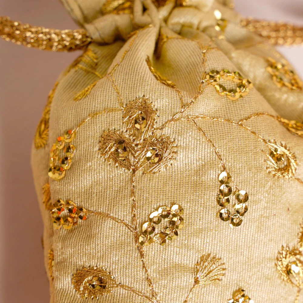 Kimaya Zari Floral Embroidered Shagun Potli Bag Set Of 2 - Image 9