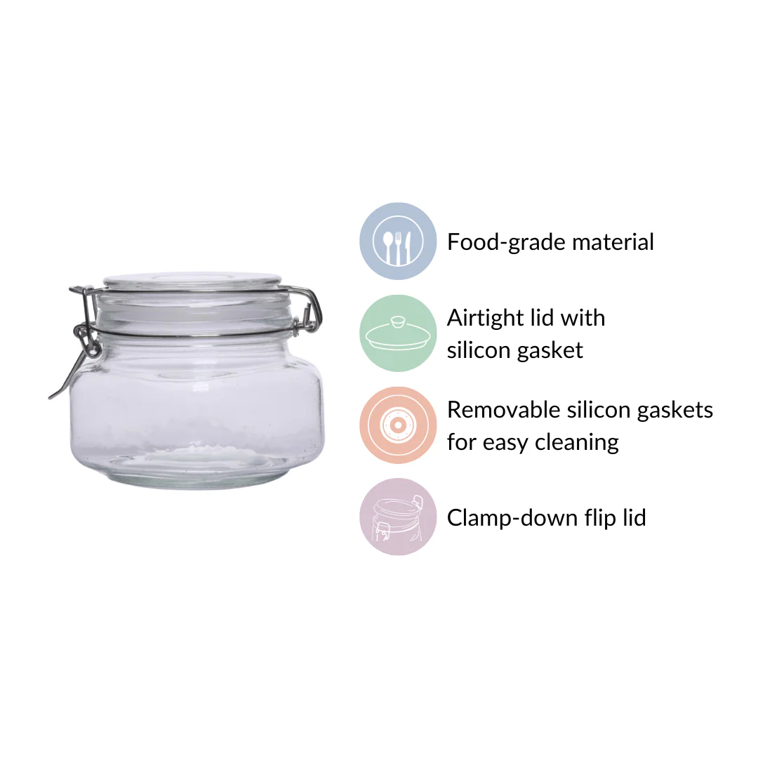 Set Of 4 Glass Storage Kitchen Jars With Clip Lids 500ml - Image 5