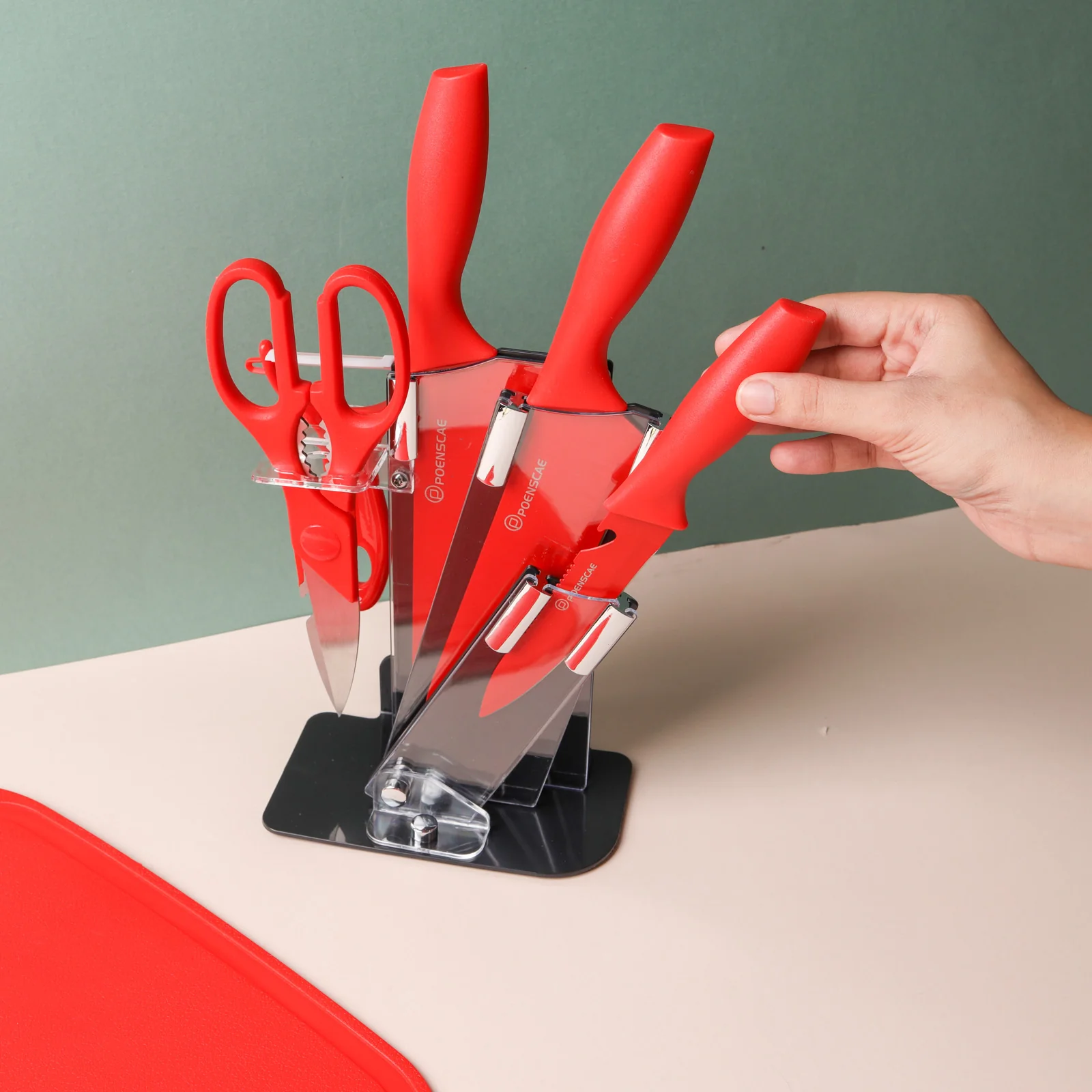 Knife Block Set - Red - Image 5