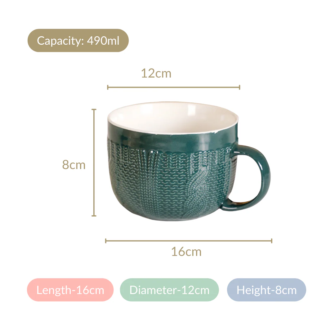 Knitted Texture Green Cappuccino Cup Set of 4 Large 490ml - Image 5