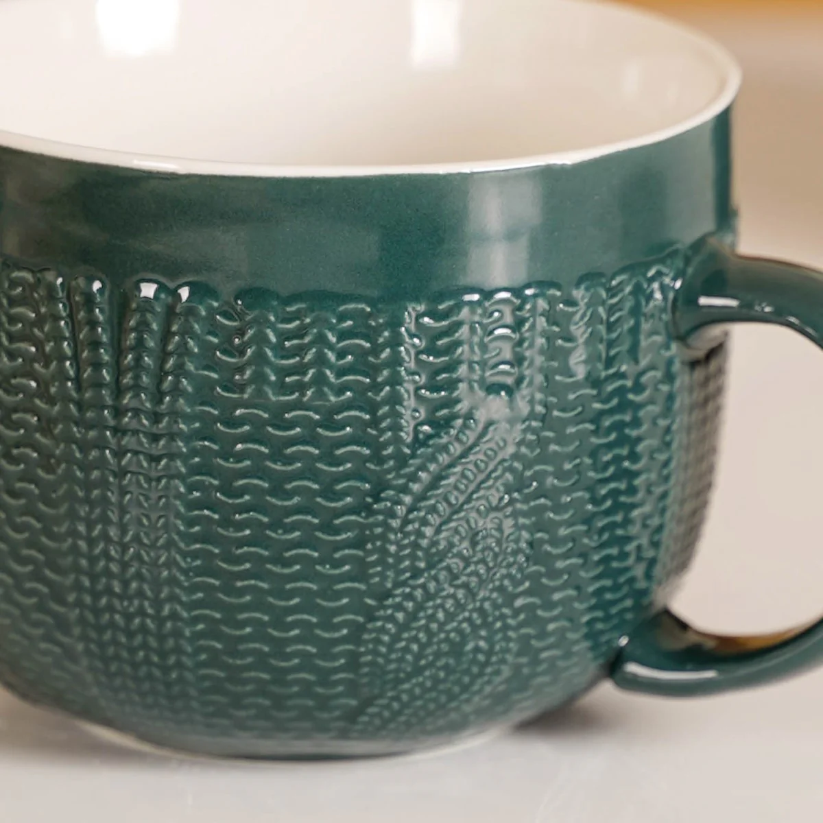 Knitted Texture Green Cappuccino Cup Set of 4 Large 490ml - Image 7