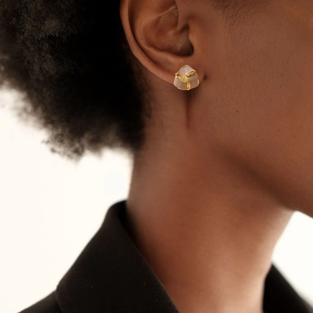 Knotted Style Stud Earrings Mauve - Image 2