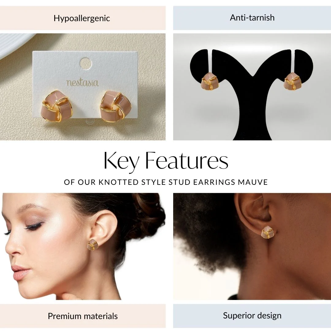 Knotted Style Stud Earrings Mauve - Image 4