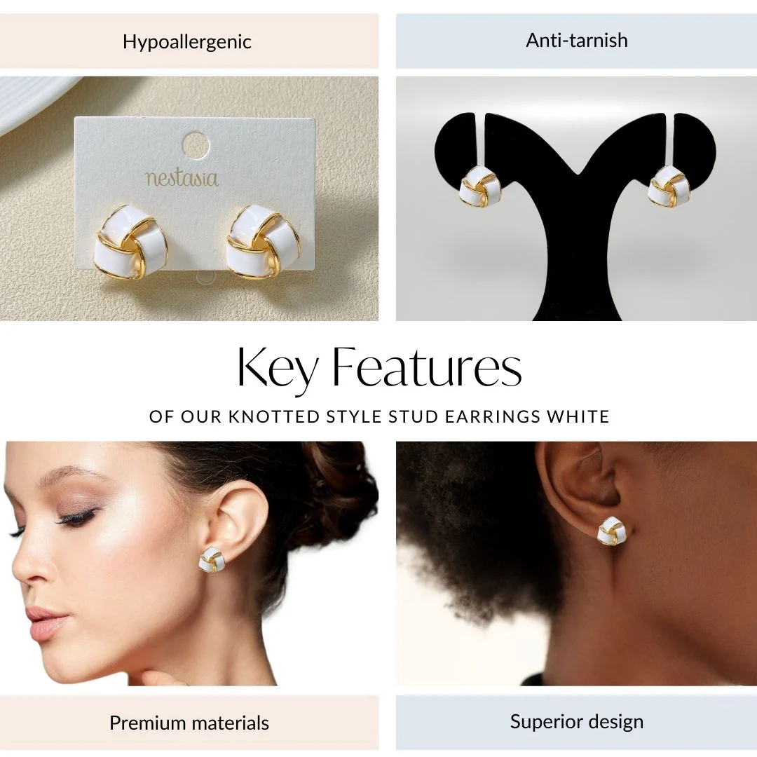 Knotted Style Stud Earrings White - Image 4