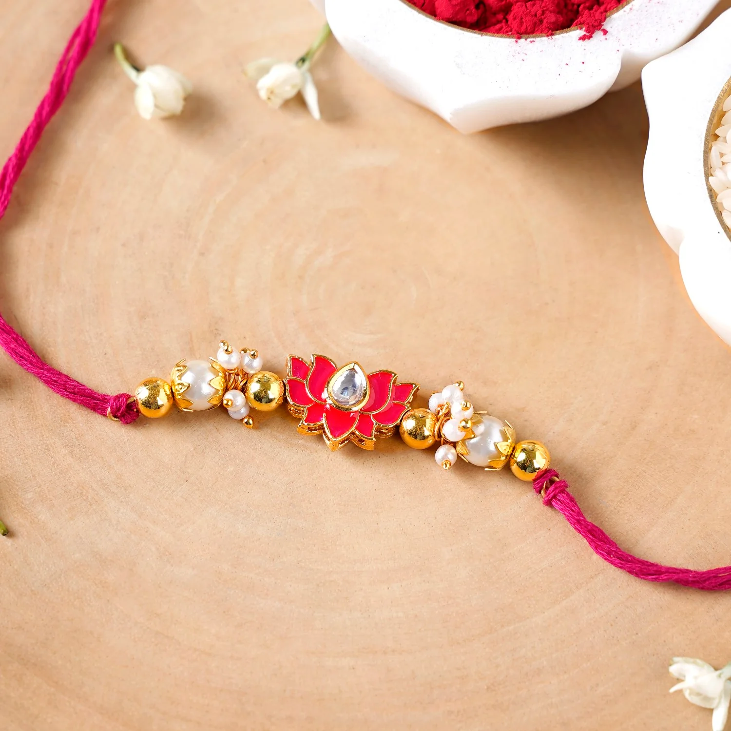 Kundan Lotus Rakhi Hamper For Couple - Image 2