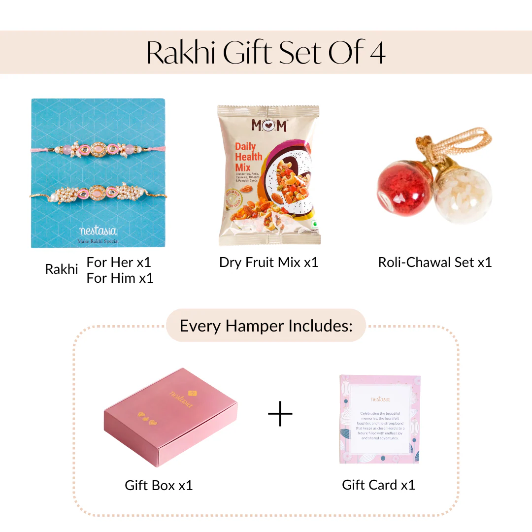 Kundan Stonework Pink Rakhi Hamper For Couple - Image 4