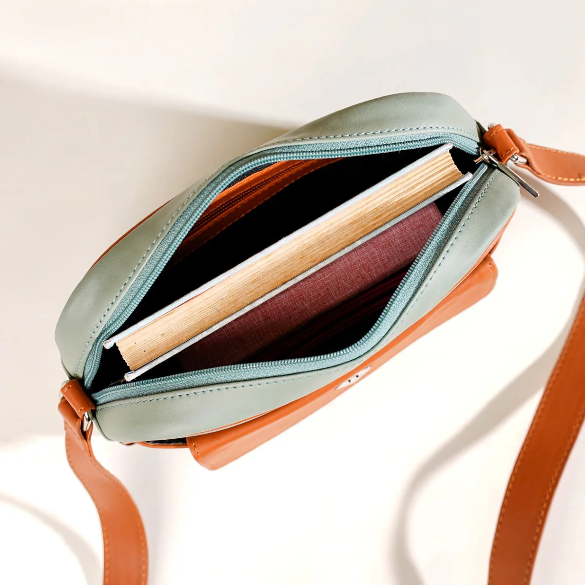 La Fusion Sling Bag For Women Sage Green Tan - Image 11