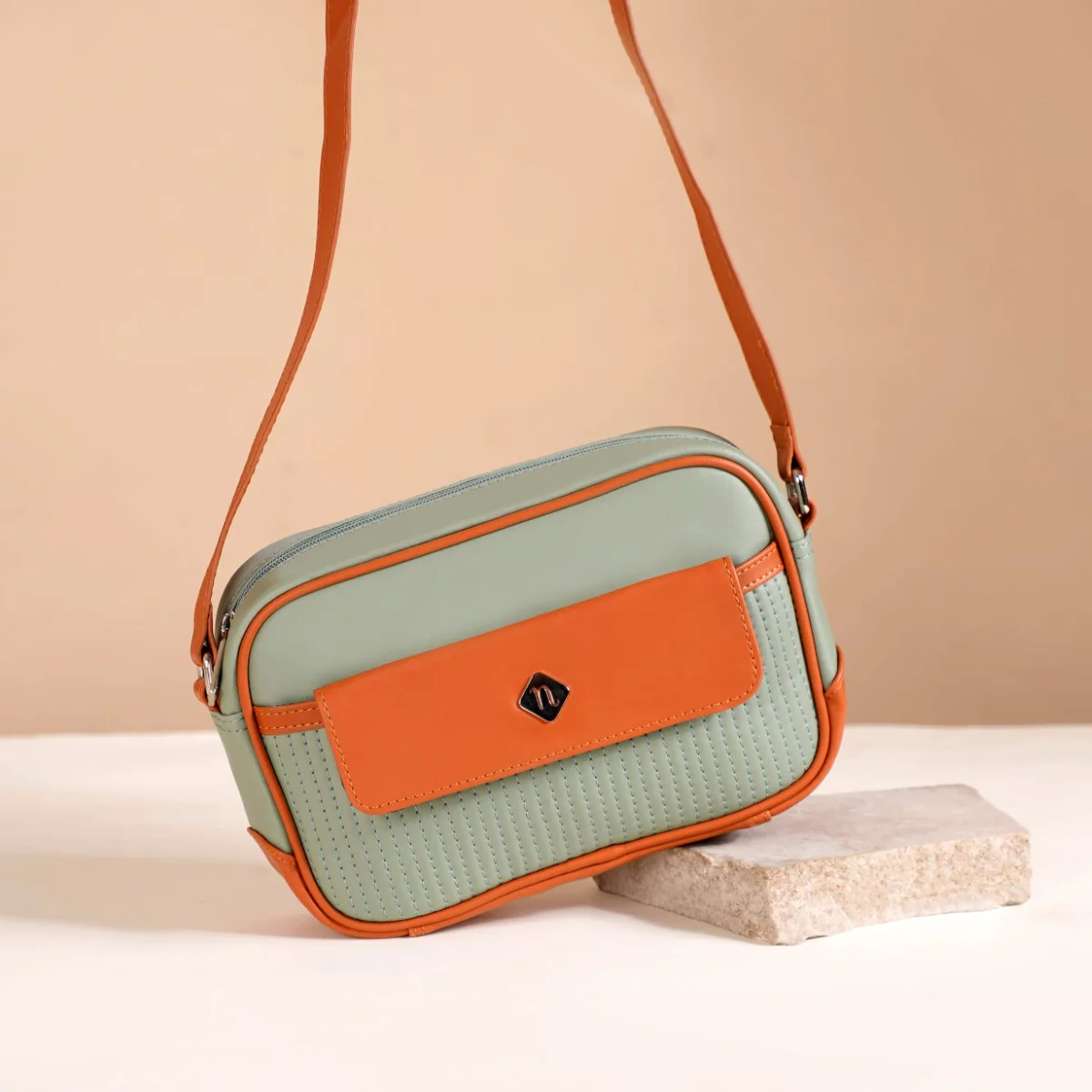 La Fusion Sling Bag For Women Sage Green Tan - Image 13