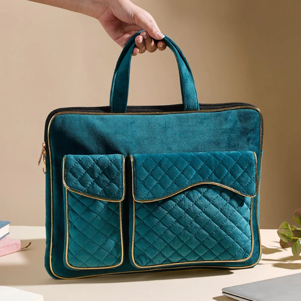 Laptop Bag Luxe Velvet Sleek Dark Green 14 x 10.5 Inch - Image 5
