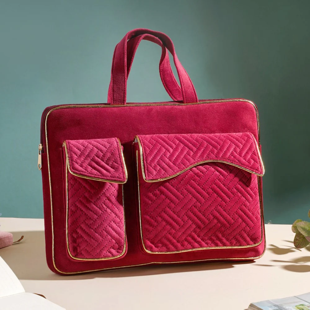 Laptop Bag Luxe Velvet Sleek Magenta Pink 14 x 10.5 Inch - Image 11