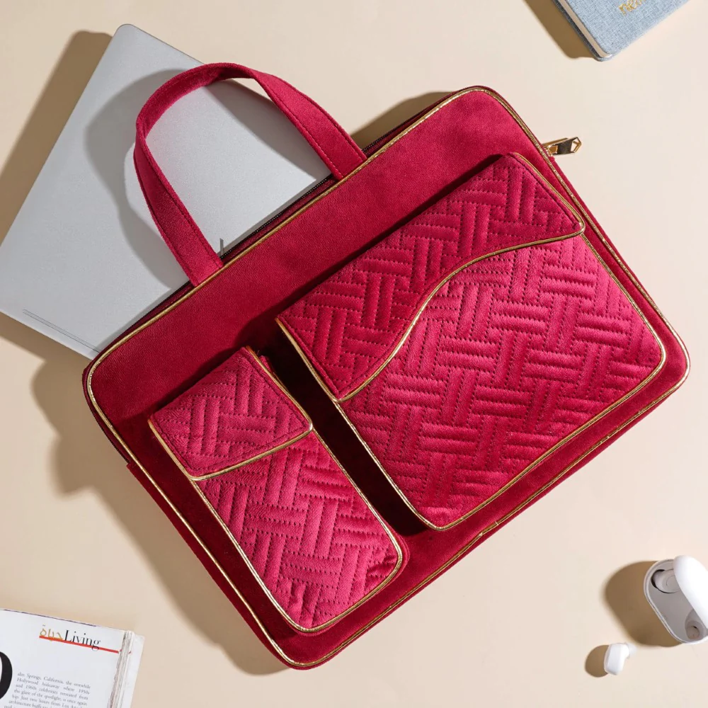 Laptop Bag Luxe Velvet Sleek Magenta Pink 14 x 10.5 Inch - Image 3